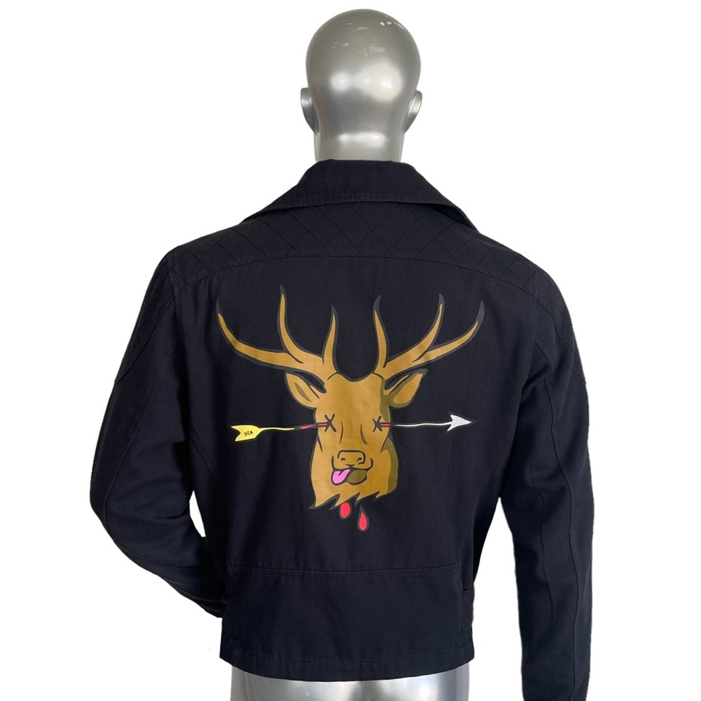 Diem Men's Black Wild Elk Deer Hunting Novelty Moto Jacket Large